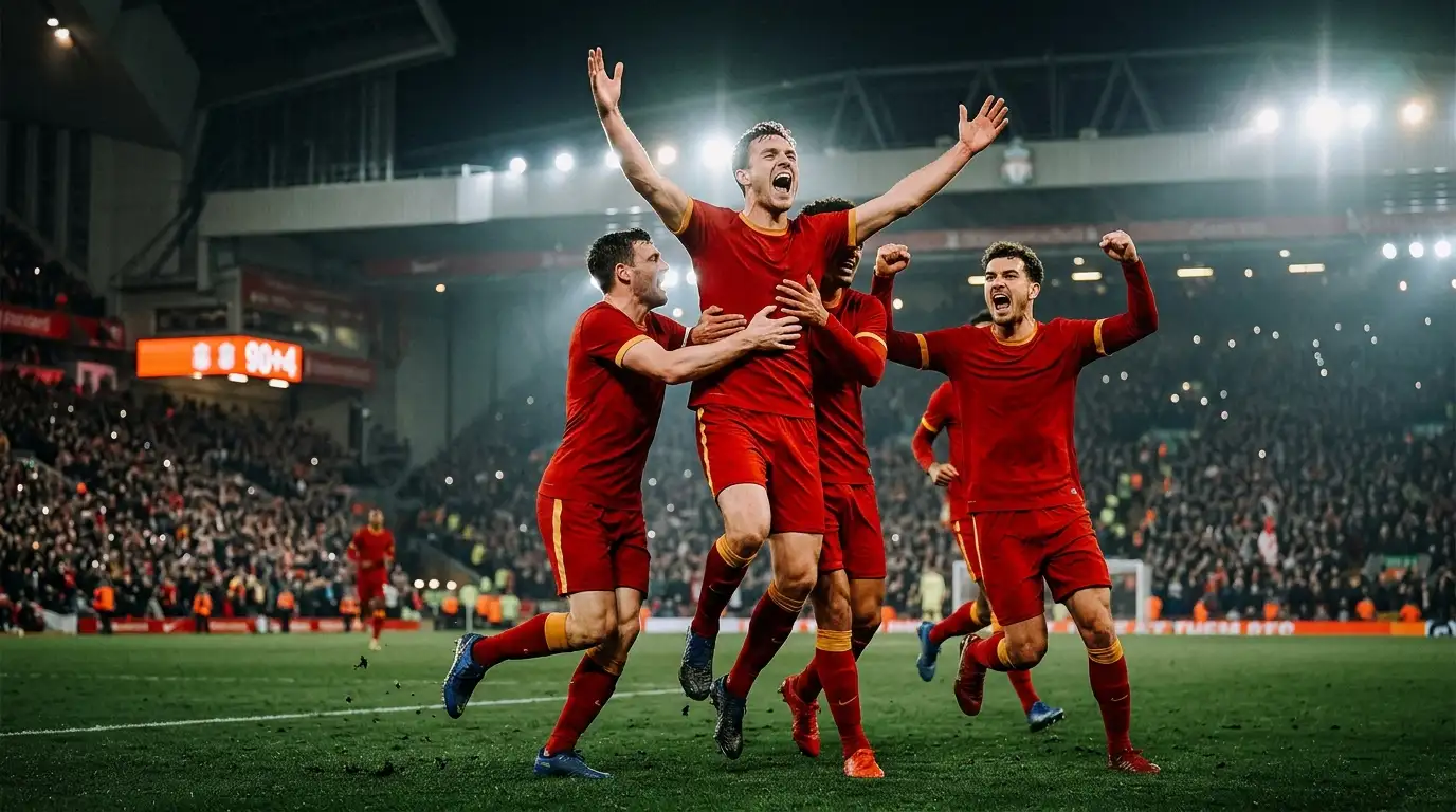 Belgian pelaajat juhlivat Tielemansin ratkaisumaalia jatkoajan lopussa MM 2026 -pudotuspelissä